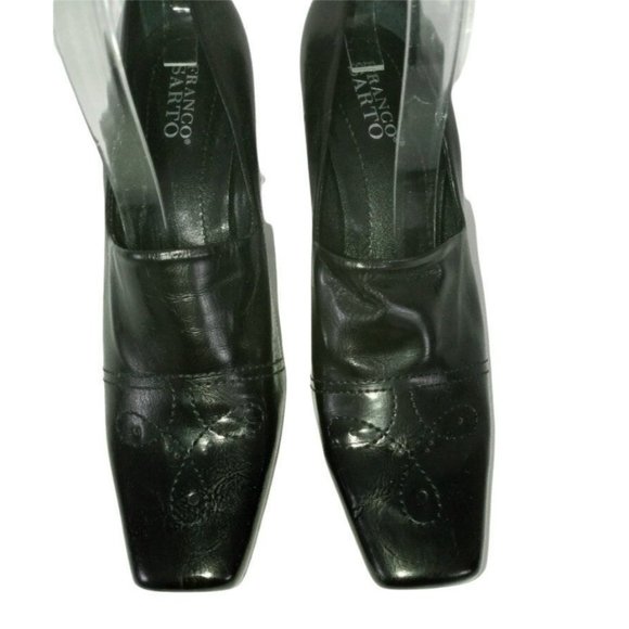 Franco Sarto Shoes, Square Toe, Black Vegan Leather, Stitching Design, High Heel - Picture 1 of 10